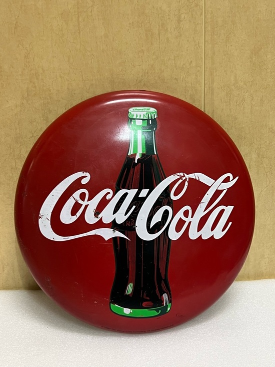 Other - Vintage 1990 Coca Cola Button Round Red Metal Button Tacker Type Style Sign